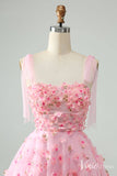 Pink 3D Flower Homecoming Dresses Spaghetti Strap Back to School Dress S24036-prom dresses-Viniodress-Viniodress