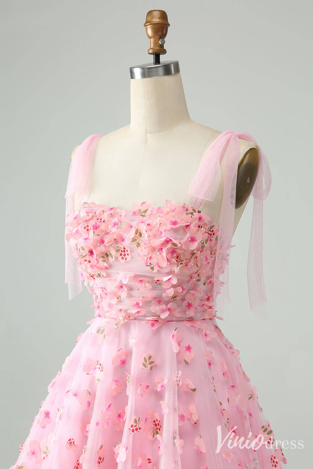 Pink 3D Flower Homecoming Dresses Spaghetti Strap Back to School Dress S24036-prom dresses-Viniodress-Viniodress