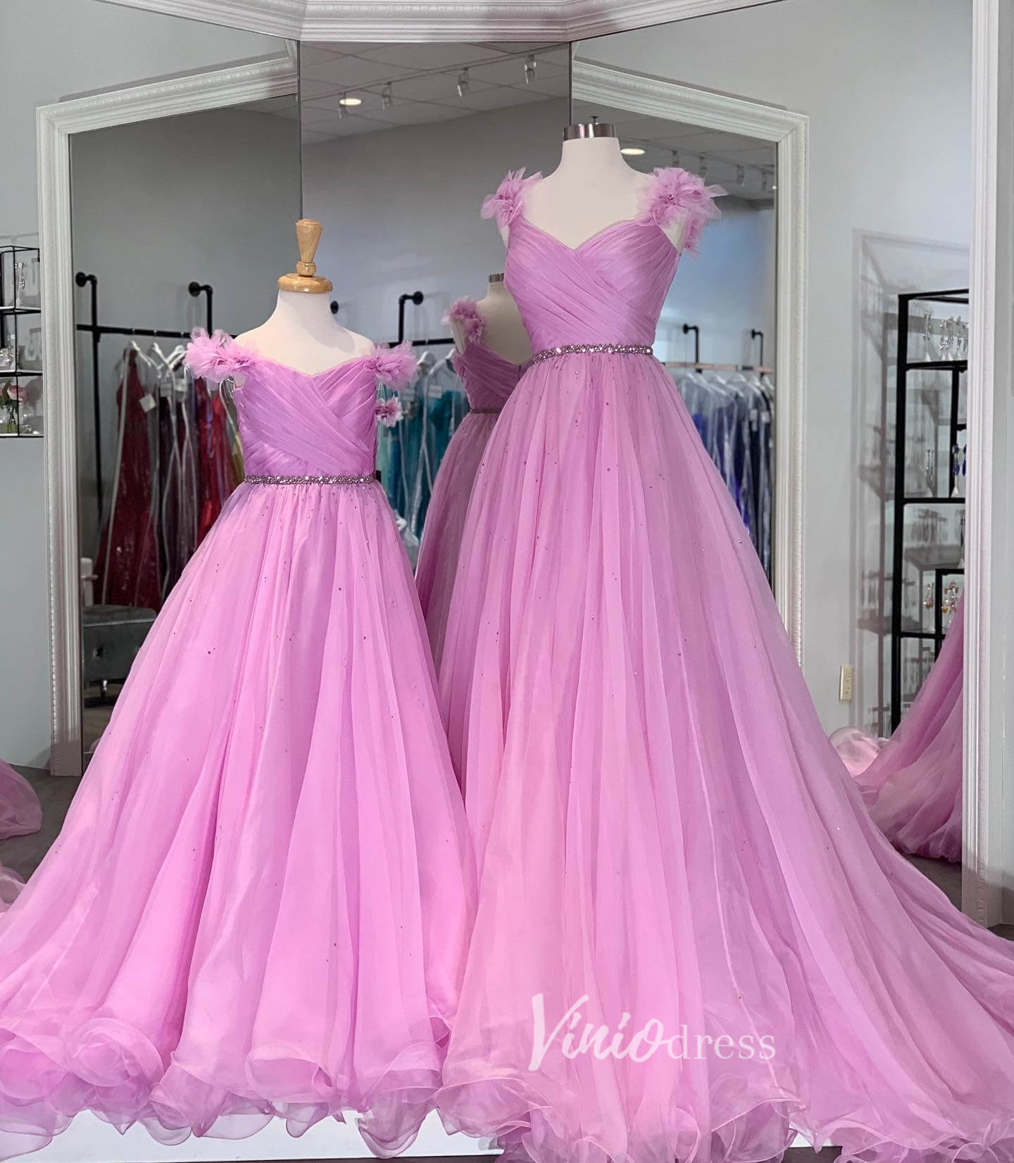 Pink 3D Flower Prom Dresses Pleated A-Line Evening Dress FD3104-prom dresses 2025 -Viniodress-Pink-Custom Size-