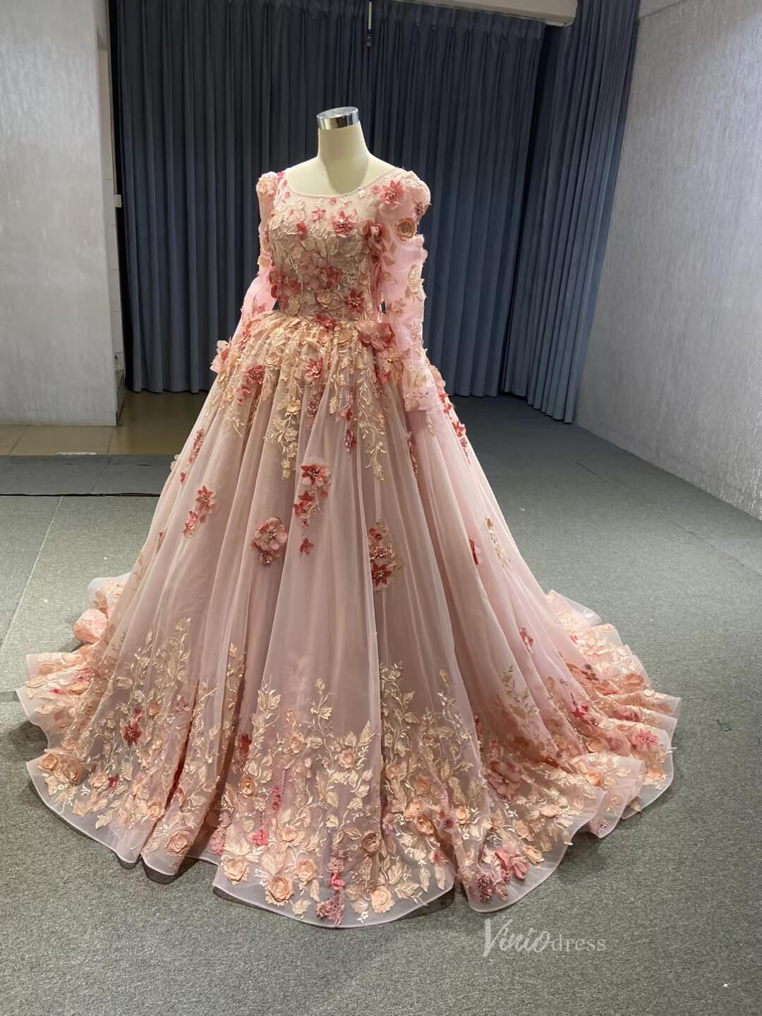 Pink 3D Flower Sweet 15 Dress Off the Shoulder Ball Gown Quince Dress 67469-Quinceanera Dresses 2025 -Viniodress-Pink-60cm-Custom Size