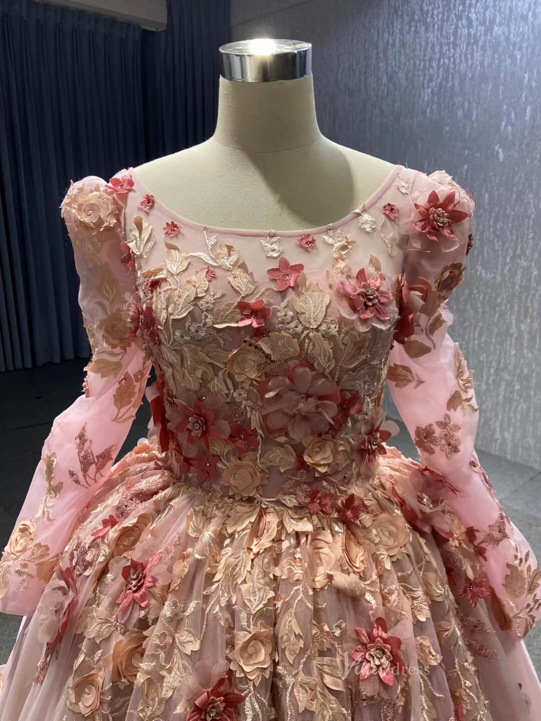 Pink 3D Flower Sweet 15 Dress Off the Shoulder Ball Gown Quince Dress 67469-Quinceanera Dresses 2025 -Viniodress-Pink-60cm-Custom Size