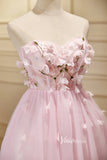 Short Prom Dresses 2025 Pink 3D Flower Tulle Hoco Dresses Strapless Graduation Dresses SD1535-Dresses-Viniodress-Blush-Custom Size-Viniodress