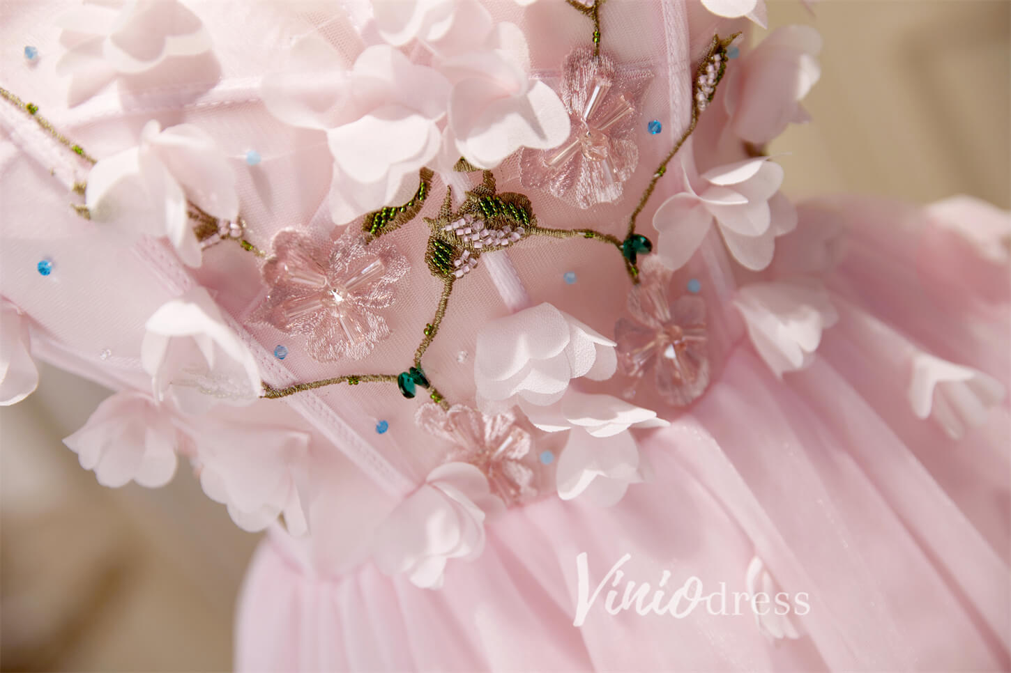 Pink 3D Flower Tulle Hoco Dresses Strapless Graduation Dresses SD1535-Homecoming Dresses 2025 -Viniodress-Blush-Custom Size-