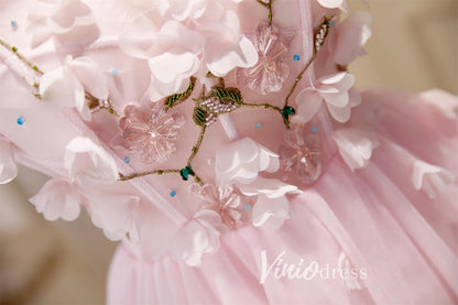 Pink 3D Flower Tulle Hoco Dresses Strapless Graduation Dresses SD1535-Homecoming Dresses 2025 -Viniodress-Blush-Custom Size-