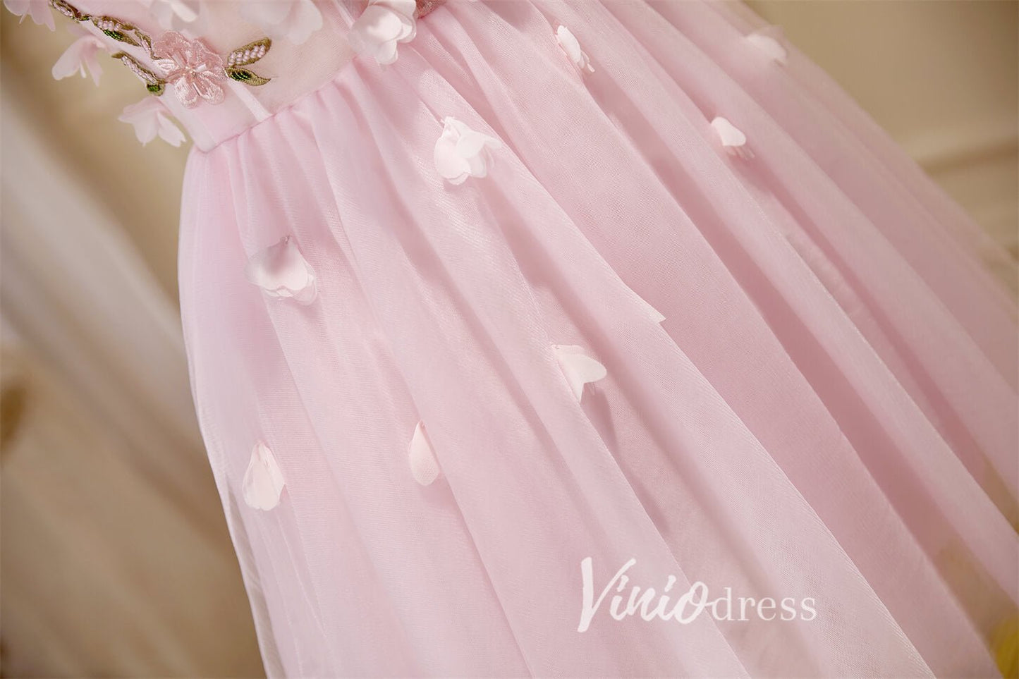 Pink 3D Flower Tulle Hoco Dresses Strapless Graduation Dresses SD1535-Homecoming Dresses 2025 -Viniodress-Blush-Custom Size-
