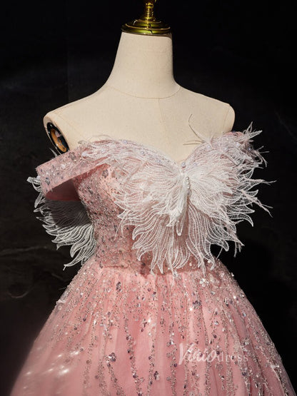Pink Beaded Butterfly Homecoming Dresses Off the Shoulder Graduation Dress BJ019-prom dresses 2025 -Viniodress-Pink-Custom Size-