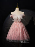 Pink Beaded Butterfly Homecoming Dresses Off the Shoulder Graduation Dress BJ019