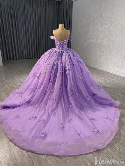 Pink Beaded Floral Wedding Dresses Sparkly Off the Shoulder Quinceanera Dress 241028-Quinceanera Dresses 2025 -Viniodress-Pink-Custom Size-