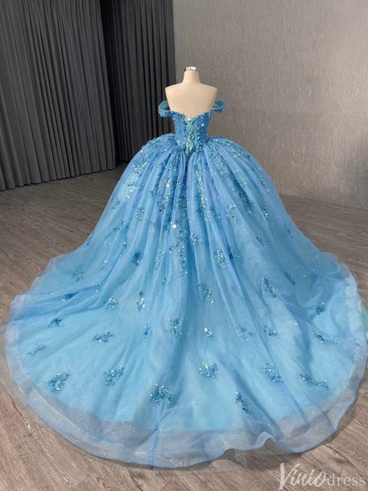 Pink Beaded Floral Wedding Dresses Sparkly Off the Shoulder Quinceanera Dress 241028-Quinceanera Dresses 2025 -Viniodress-Pink-Custom Size-