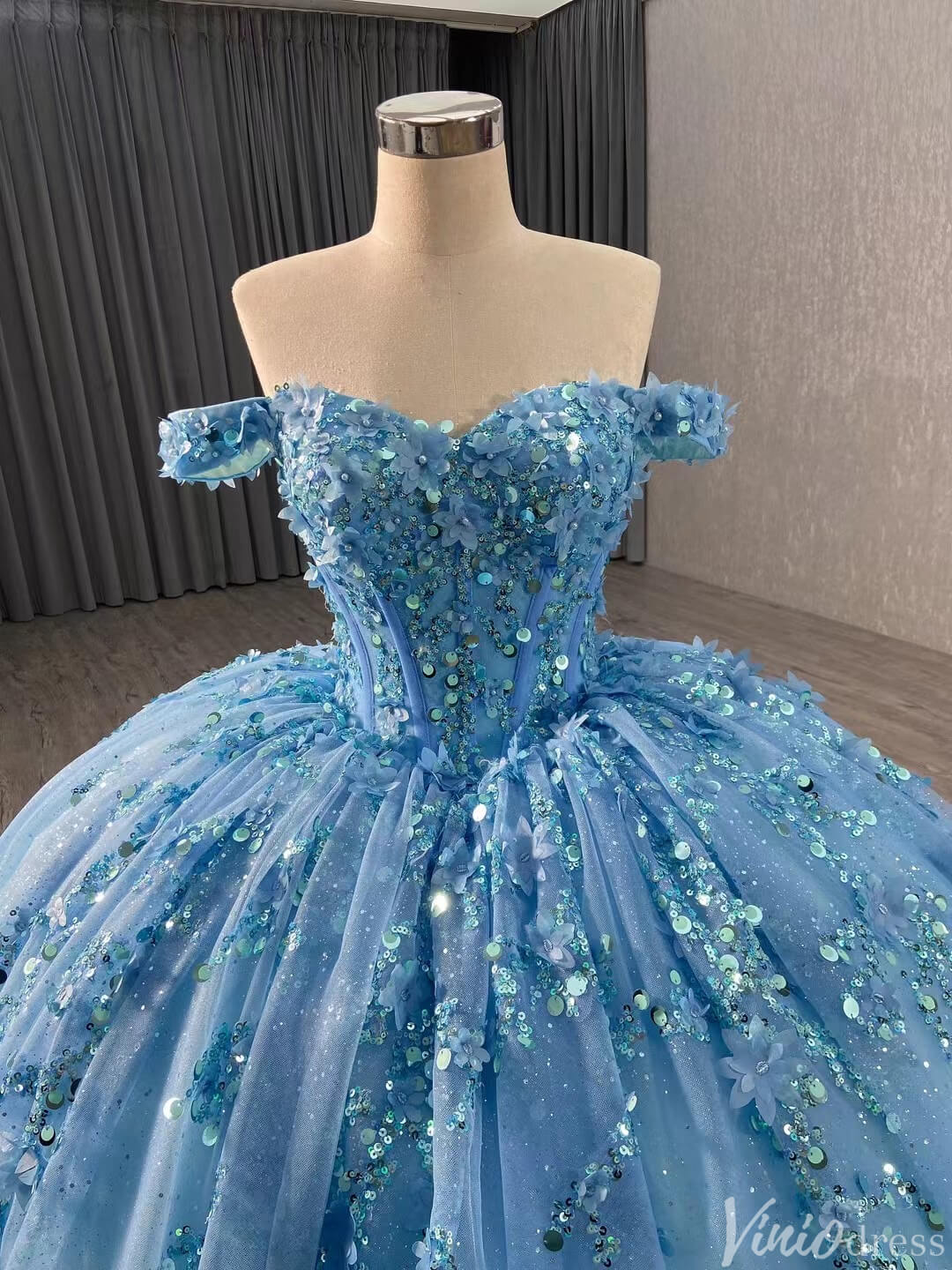 Pink Beaded Floral Wedding Dresses Sparkly Off the Shoulder Quinceanera Dress 241028-Quinceanera Dresses 2025 -Viniodress-Pink-Custom Size-