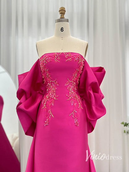 Pink Beaded Lace Evening Dresses Satin Off the Shoulder Mother of the Bride Dress AD1155-Evening Dresses 2025 -Viniodress-Pink-US 2-