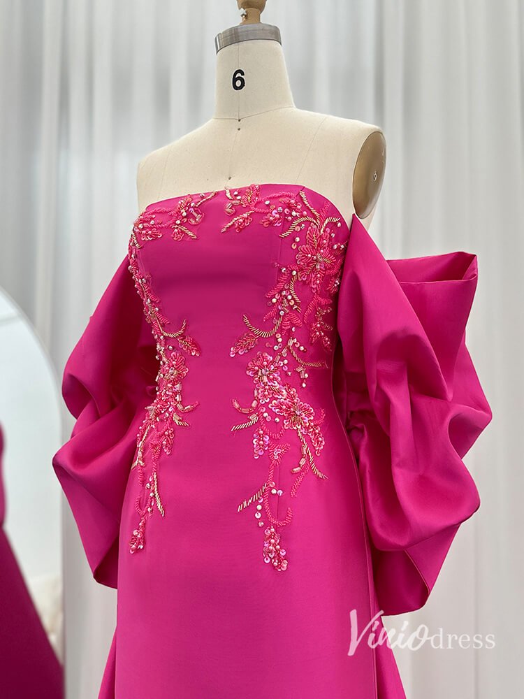 Pink Beaded Lace Evening Dresses Satin Off the Shoulder Mother of the Bride Dress AD1155-Evening Dresses 2025 -Viniodress-Pink-US 2-