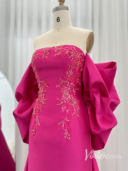 Pink Beaded Lace Evening Dresses Satin Off the Shoulder Mother of the Bride Dress AD1155-Evening Dresses 2025 -Viniodress-Pink-US 2-