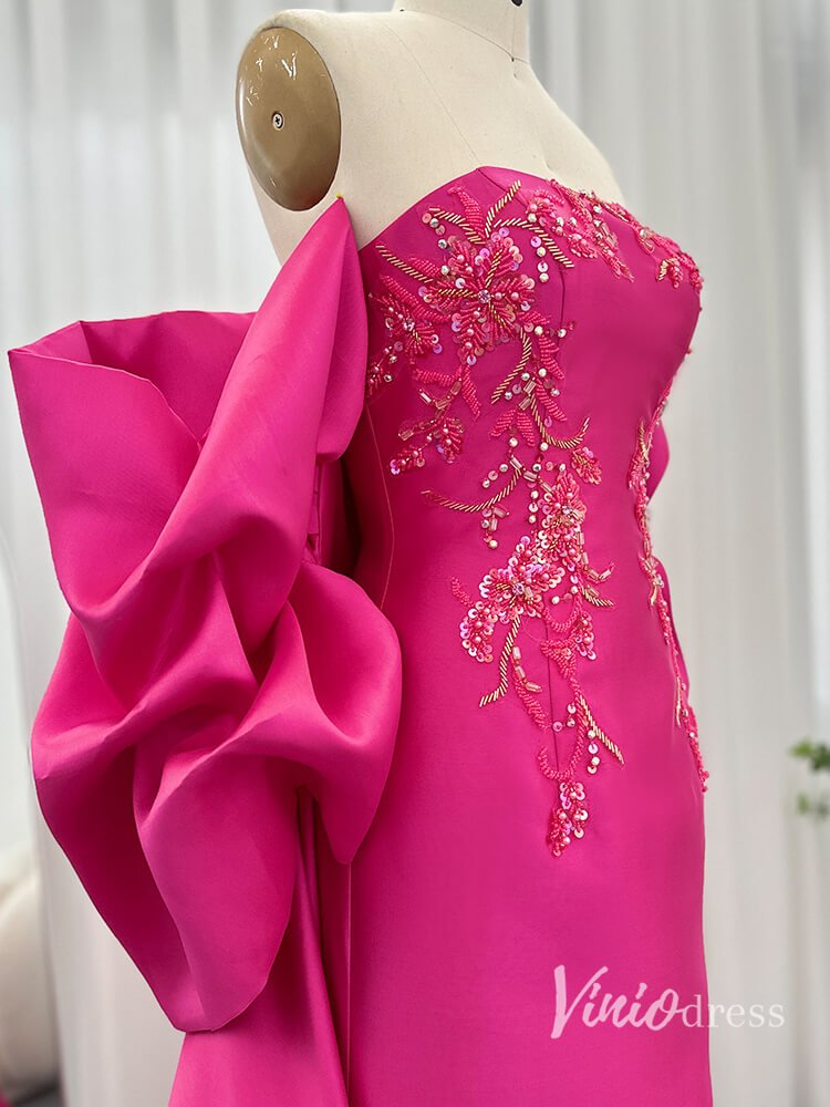 Pink Beaded Lace Evening Dresses Satin Off the Shoulder Mother of the Bride Dress AD1155-Evening Dresses 2025 -Viniodress-Pink-US 2-