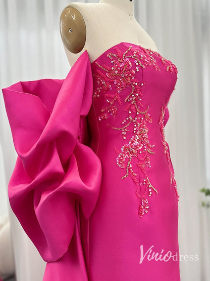 Pink Beaded Lace Evening Dresses Satin Off the Shoulder Mother of the Bride Dress AD1155-Evening Dresses 2025 -Viniodress-Pink-US 2-