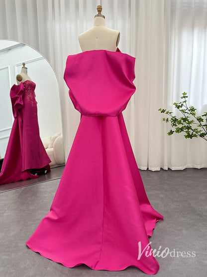 Pink Beaded Lace Evening Dresses Satin Off the Shoulder Mother of the Bride Dress AD1155-Evening Dresses 2025 -Viniodress-Pink-US 2-
