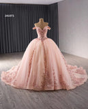 Pink Beaded Lace Tiered Wedding Gowns Removable Overskirt Off the Shoulder Quince Dress 241071-Quinceanera Dresses-Viniodress-Viniodress