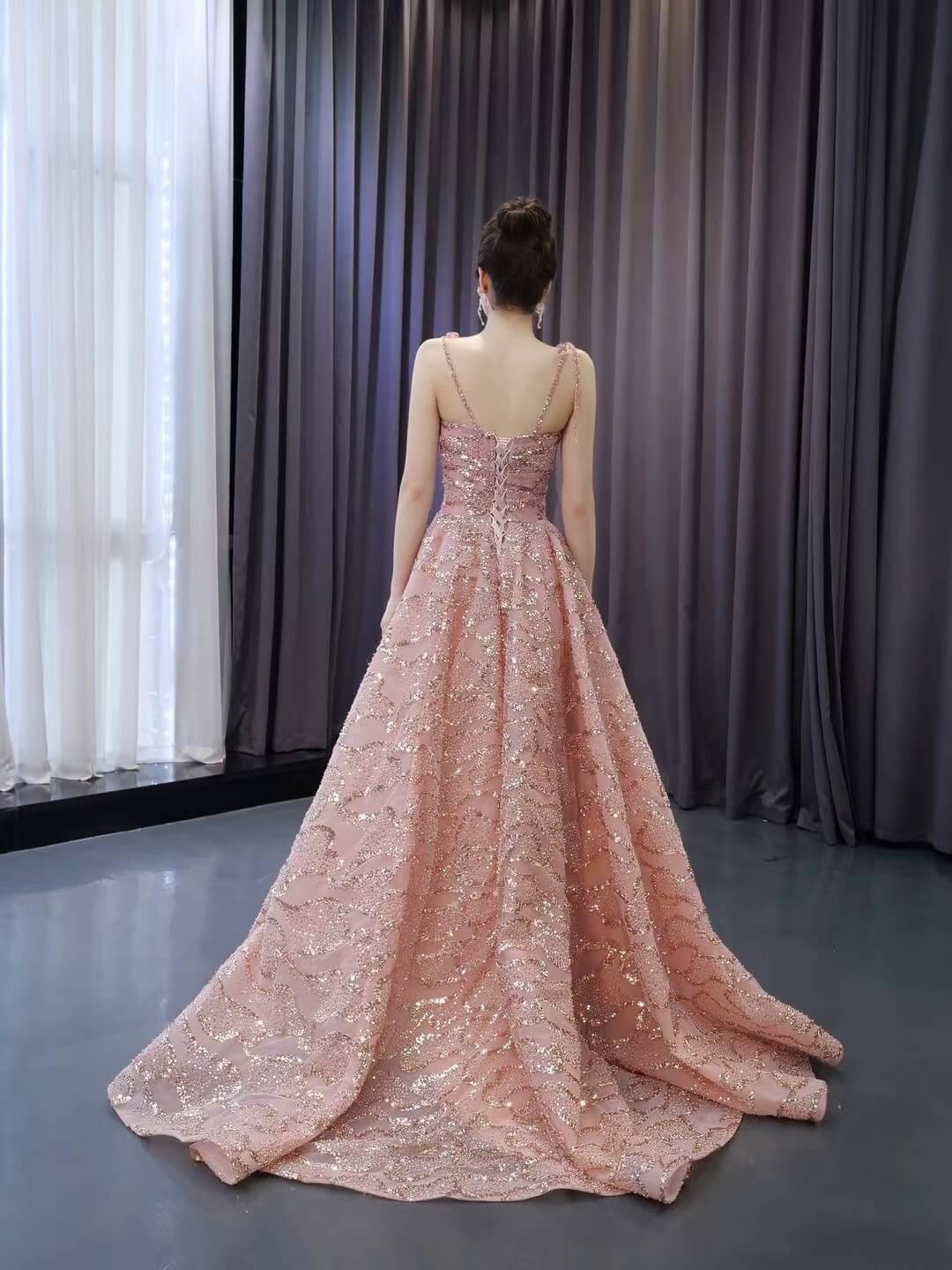 Pink Beaded Lace Wedding Gown Spaghetti Strap Quinceanera Dress 241064-Quinceanera Dresses 2025 -Viniodress-Pink-Custom Size-