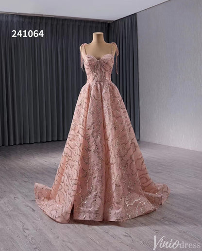 Pink Beaded Lace Wedding Gown Spaghetti Strap Quinceanera Dress 241064-Quinceanera Dresses 2025 -Viniodress-Pink-Custom Size-