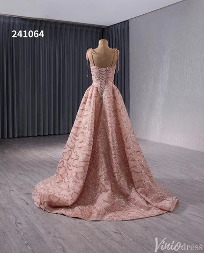 Pink Beaded Lace Wedding Gown Spaghetti Strap Quinceanera Dress 241064-Quinceanera Dresses 2025 -Viniodress-Pink-Custom Size-