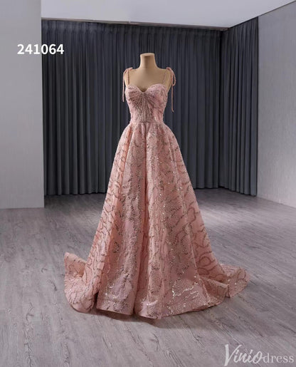 Pink Beaded Lace Wedding Gown Spaghetti Strap Quinceanera Dress 241064-Quinceanera Dresses 2025 -Viniodress-Pink-Custom Size-