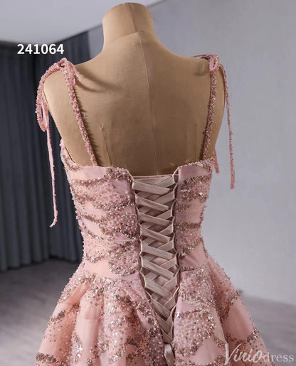 Pink Beaded Lace Wedding Gown Spaghetti Strap Quinceanera Dress 241064-Quinceanera Dresses 2025 -Viniodress-Pink-Custom Size-