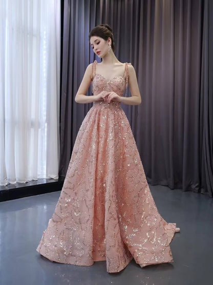 Pink Beaded Lace Wedding Gown Spaghetti Strap Quinceanera Dress 241064-Quinceanera Dresses 2025 -Viniodress-Pink-Custom Size-