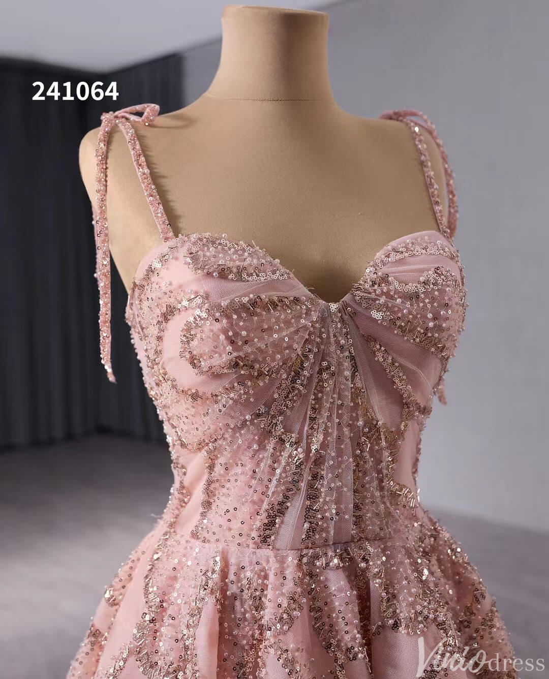 Pink Beaded Lace Wedding Gown Spaghetti Strap Quinceanera Dress 241064-Quinceanera Dresses 2025 -Viniodress-Pink-Custom Size-