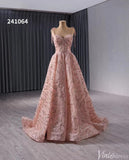 Pink Beaded Lace Wedding Gown Spaghetti Strap Quinceanera Dress 241064-Quinceanera Dresses-Viniodress-Viniodress