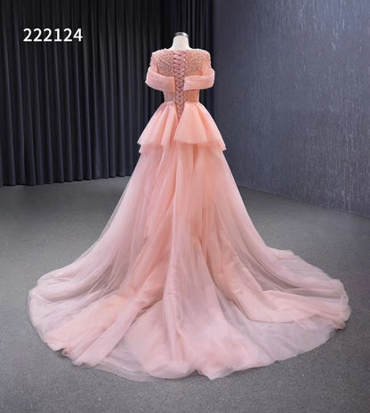 Pink Beaded Mermaid Prom Dress Removable Overskirt Wedding Dresses 222124-Evening Dresses 2025 -Viniodress-Pink-Custom Size-