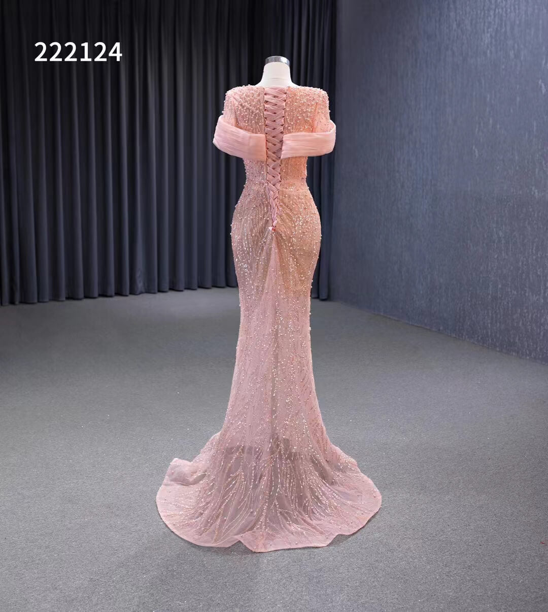 Pink Beaded Mermaid Prom Dress Removable Overskirt Wedding Dresses 222124-Evening Dresses 2025 -Viniodress-Pink-Custom Size-