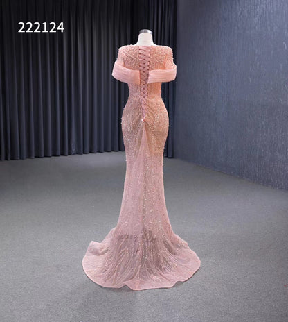 Pink Beaded Mermaid Prom Dress Removable Overskirt Wedding Dresses 222124-Evening Dresses 2025 -Viniodress-Pink-Custom Size-