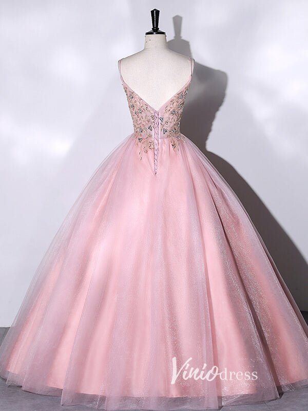 Pink Beaded Prom Dresses with Spaghetti Strap FD3523 - Viniodressprom dressesPinkCustom Size - Formal Dresses - Ball Gowns