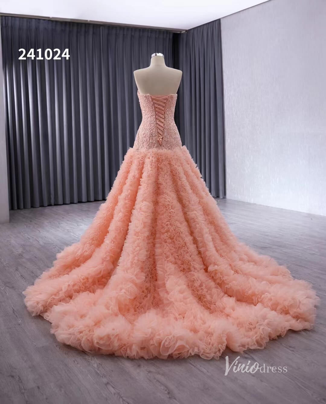 Pink Beaded Ruffled Wedding Dresses Strapless Quinceanera Dress 241024-Quinceanera Dresses 2025 -Viniodress-Pink-Custom Size-