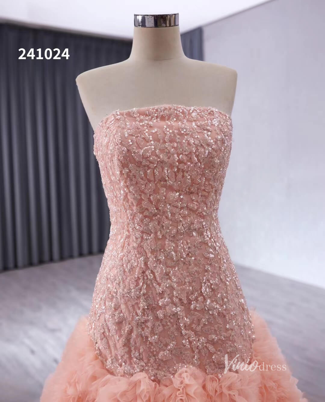 Pink Beaded Ruffled Wedding Dresses Strapless Quinceanera Dress 241024-Quinceanera Dresses 2025 -Viniodress-Pink-Custom Size-