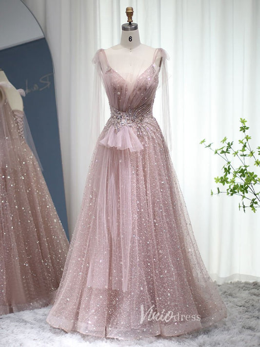 Pink Beaded Shimmer Prom Dresses Dusty Blue Evening Dress 20097-Evening Dresses 2025 -Viniodress-Pink-US 2-