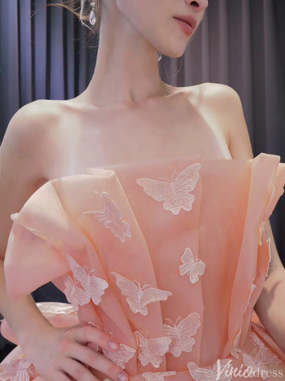 Pink Butterfly Quinceanera Dress Strapless Ball Gown Wedding Dresses 241097-Quinceanera Dresses 2025 -Viniodress-Pink-Custom Size-