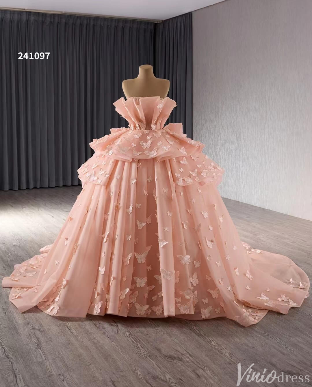 Pink Butterfly Quinceanera Dress Strapless Ball Gown Wedding Dresses 241097-Quinceanera Dresses 2025 -Viniodress-Pink-Custom Size-