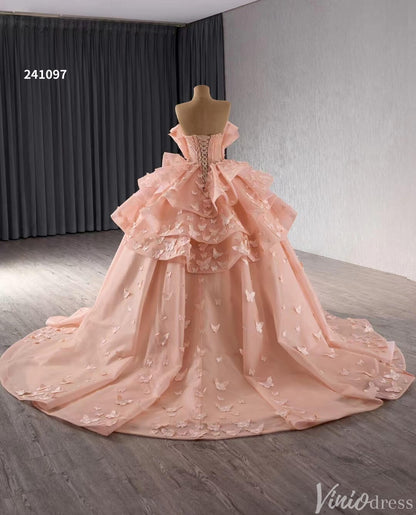 Pink Butterfly Quinceanera Dress Strapless Ball Gown Wedding Dresses 241097-Quinceanera Dresses 2025 -Viniodress-Pink-Custom Size-