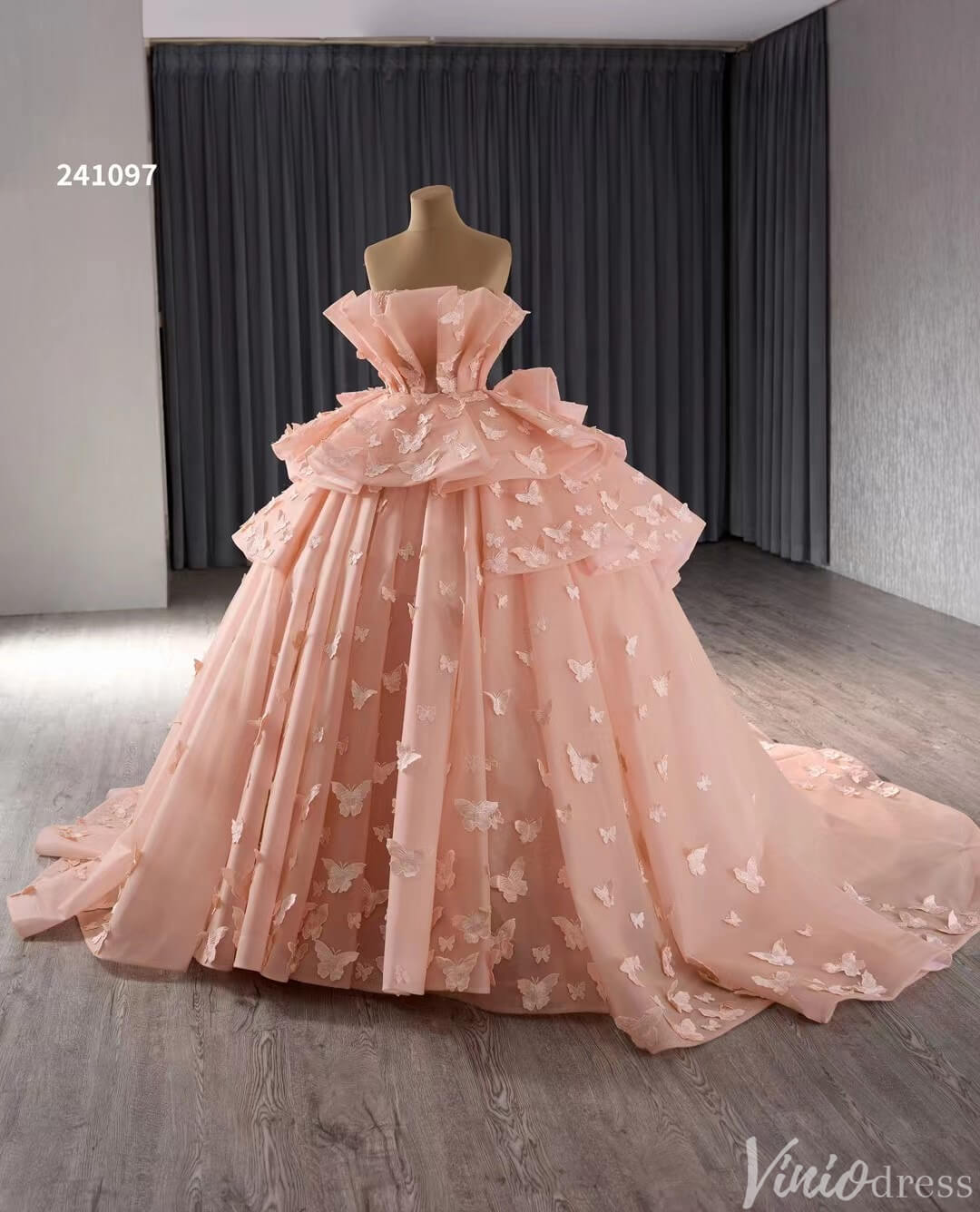Pink Butterfly Quinceanera Dress Strapless Ball Gown Wedding Dresses 241097-Quinceanera Dresses 2025 -Viniodress-Pink-Custom Size-