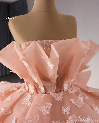 Pink Butterfly Quinceanera Dress Strapless Ball Gown Wedding Dresses 241097-Quinceanera Dresses 2025 -Viniodress-Pink-Custom Size-