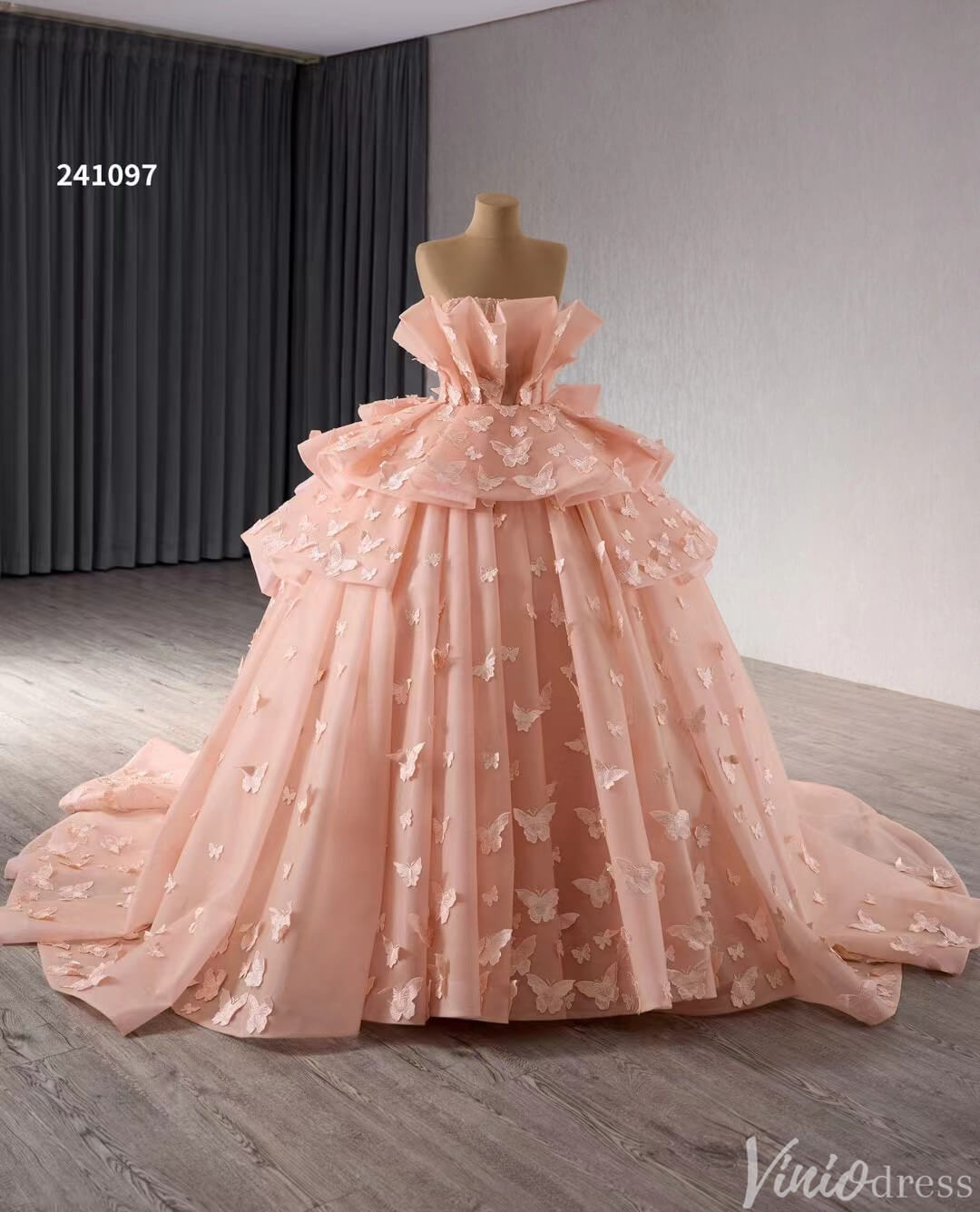 Pink Butterfly Quinceanera Dress Strapless Ball Gown Wedding Dresses 241097-Quinceanera Dresses-Viniodress-Viniodress