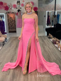 Pink Cape Sleeve Mermaid Prom Dresses Beaded Slit Strapless Satin Evening Dress FD4019-prom dresses-Viniodress-Viniodress