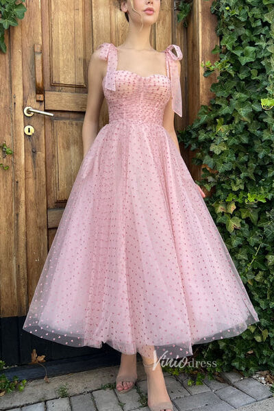 Prom Dress 2025 Pink Dotted Tulle Midi Length Prom Dress FD2983-unique prom dresses-Pink-Custom Size-Viniodress