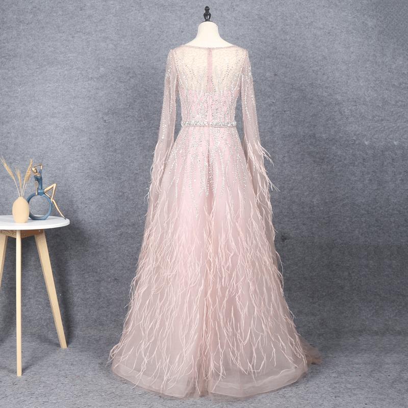 Prom Dress 2025 Pink Feather Prom Dresses Cape Sleeve V-neck Pageant Dress FD2616-unique Prom Dresses-US2-Pink-Viniodress