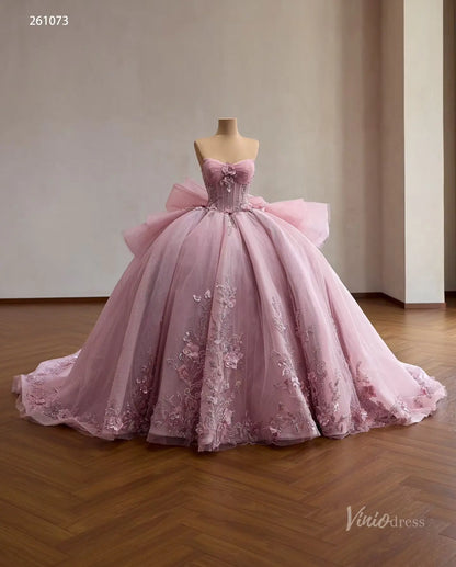 Pink Floral Appliqué Quinceañera Ball Gown with Detachable Off-Shoulder Neckline, Corset Bodice & Oversized Bow – 261073-Quinceanera Dresses 2026-Viniodress-Pink-Custom Size – Add Measurements in Cart-