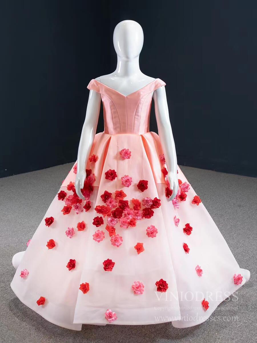 Pink Floral Ball Gown For Little Girls Pageant Dresses FD1142C-Pageant Dresses for Kids 2025 -Viniodress-As Picture-Custom Size-