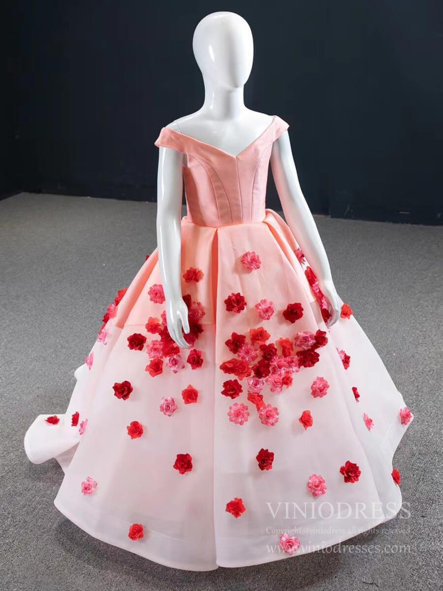 Pink Floral Ball Gown For Little Girls Pageant Dresses FD1142C-Girls Prom Dresses-Viniodress-Viniodress