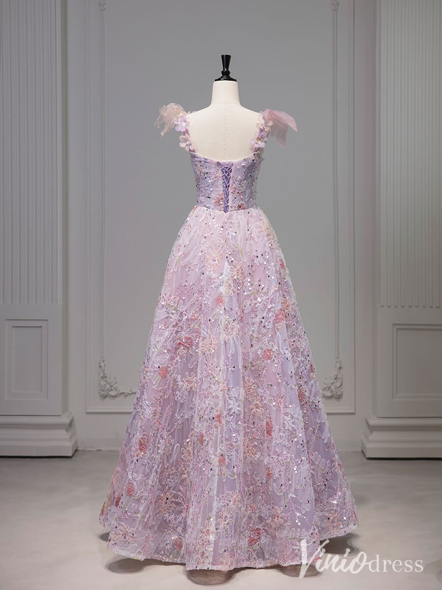 Pink Floral Blossom Prom Dresses Sparkly Butterfly Bow-Tie Princess Dress AD1328-prom dresses 2025 -Viniodress-Pink-Custom Size-