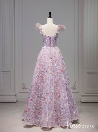 Pink Floral Blossom Prom Dresses Sparkly Butterfly Bow-Tie Princess Dress AD1328-prom dresses 2025 -Viniodress-Pink-Custom Size-